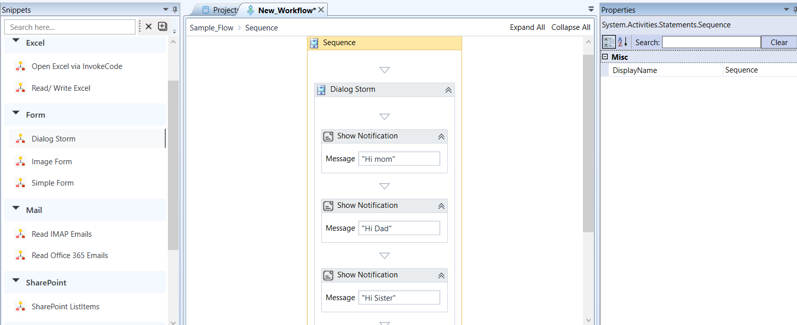 Viewing a snippet (Dialog Storm) in the workspace Viewing a snippet (Dialog Storm) in the workspace