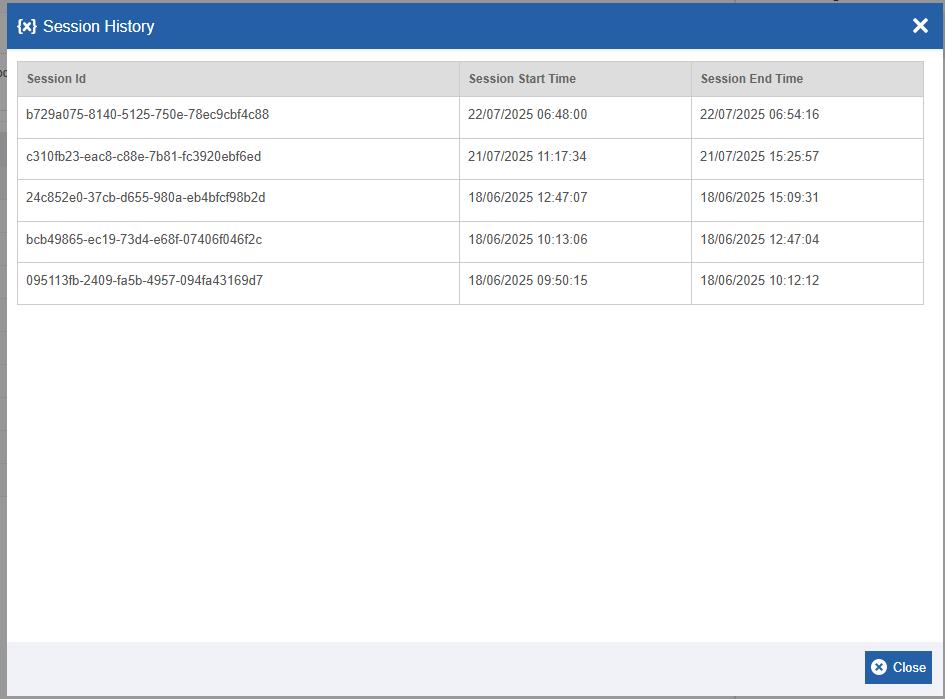 Session History Session History