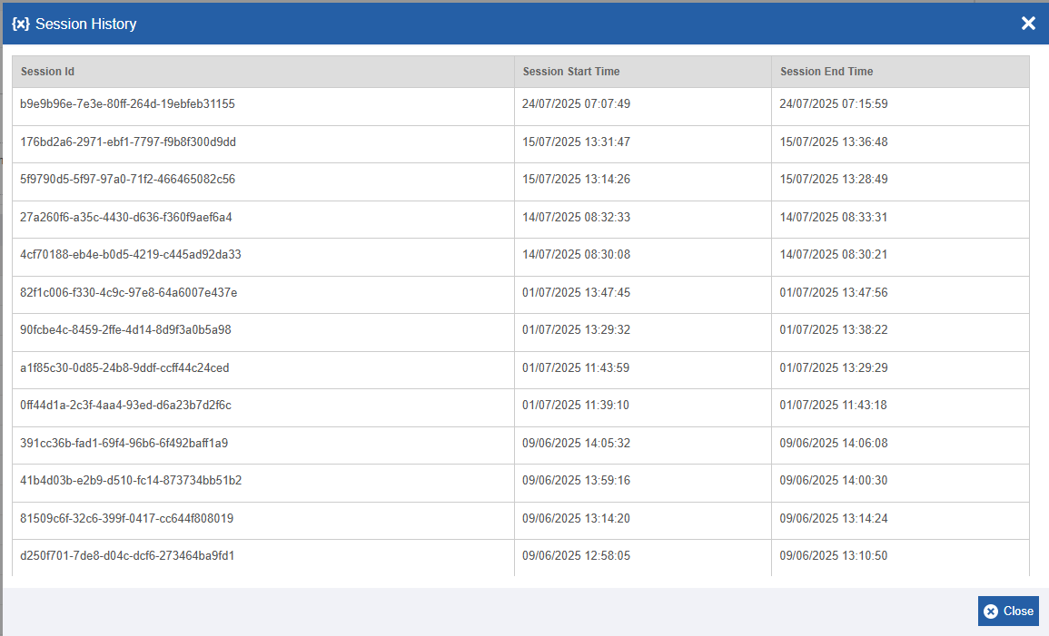 Session History Session History