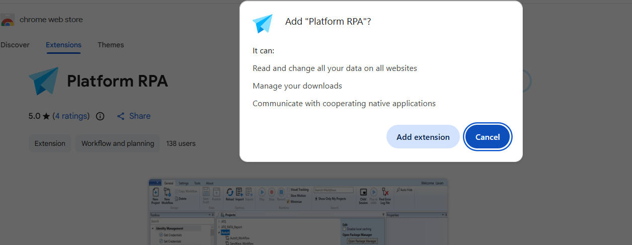 Adding PlatformRPA to Chrome as extension Adding PlatformRPA to Chrome as extension