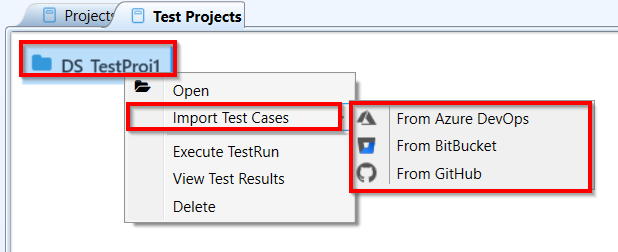 Right-click Import Test Cases Right-click Import Test Cases