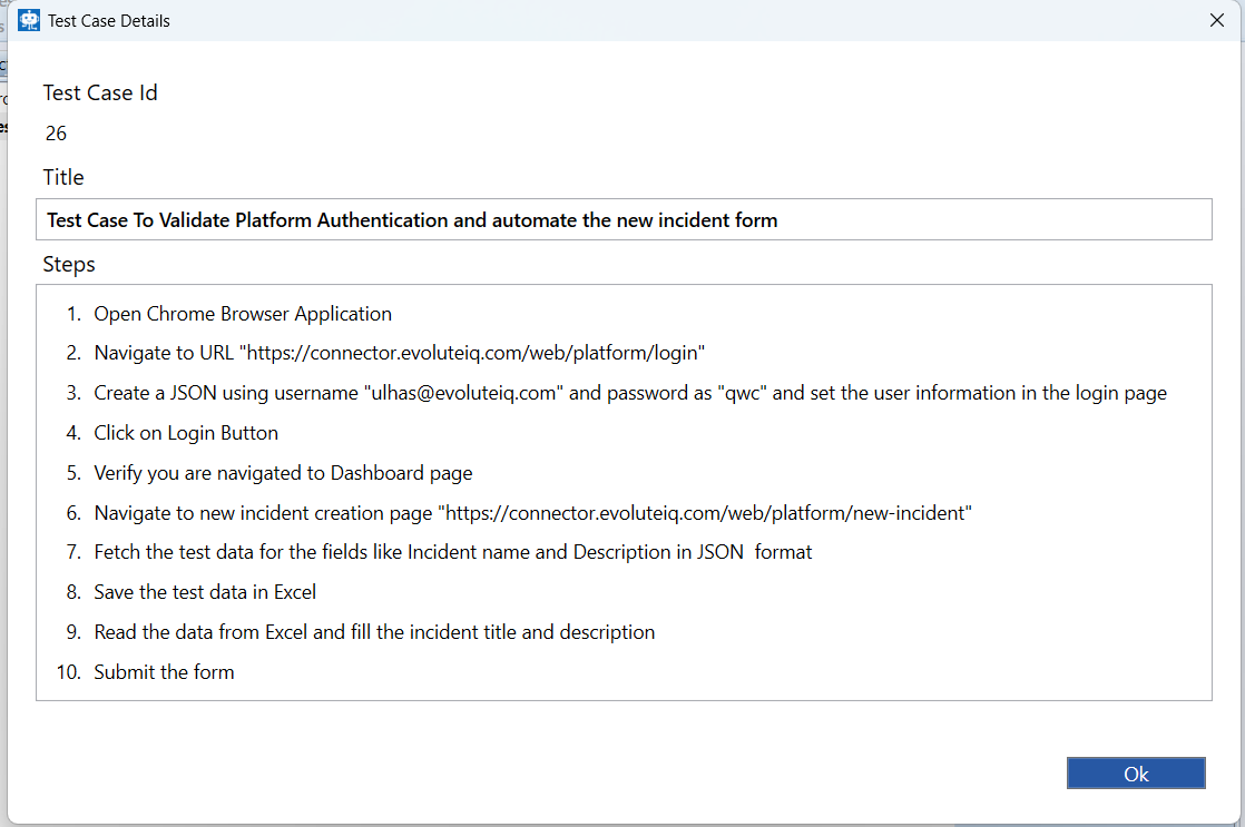 Test case details Test case details