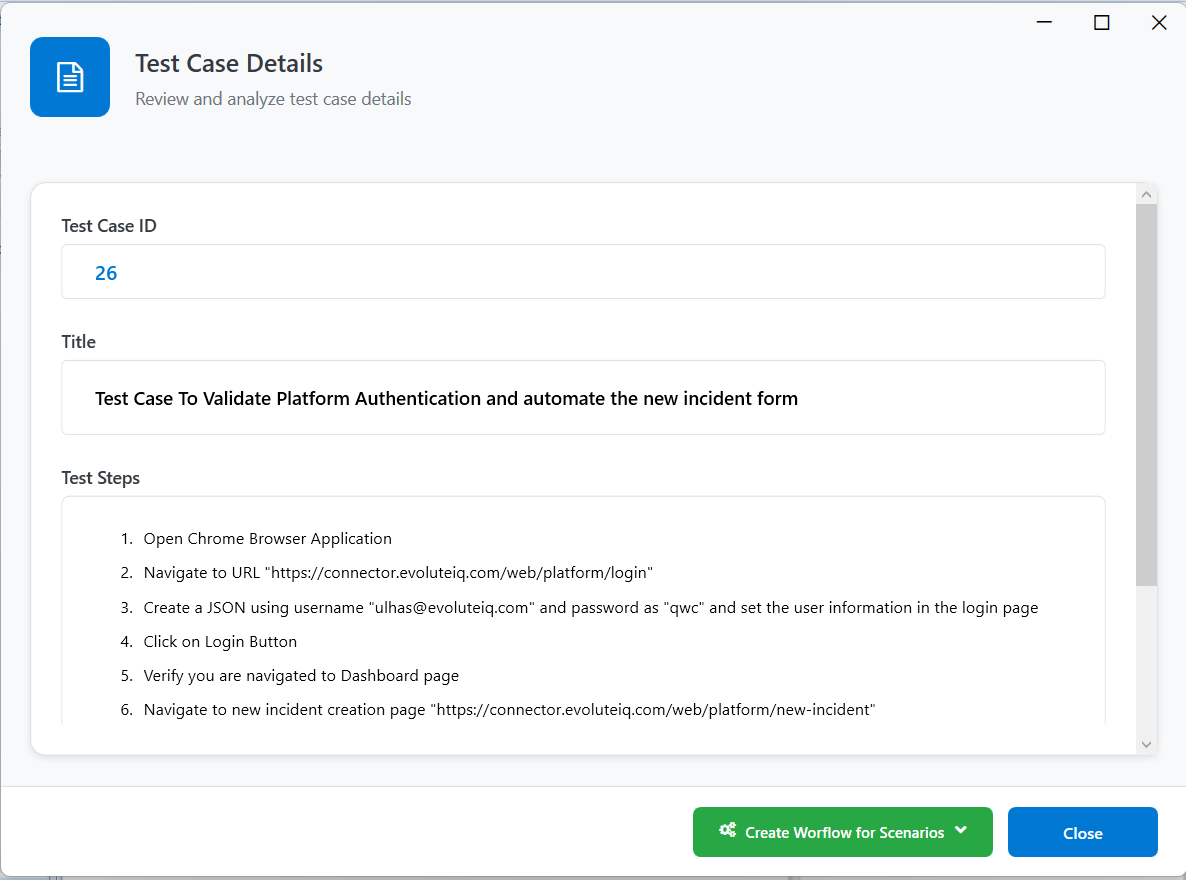 Test case details Test case details