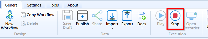 Stopping the workflow execution Stopping the workflow execution