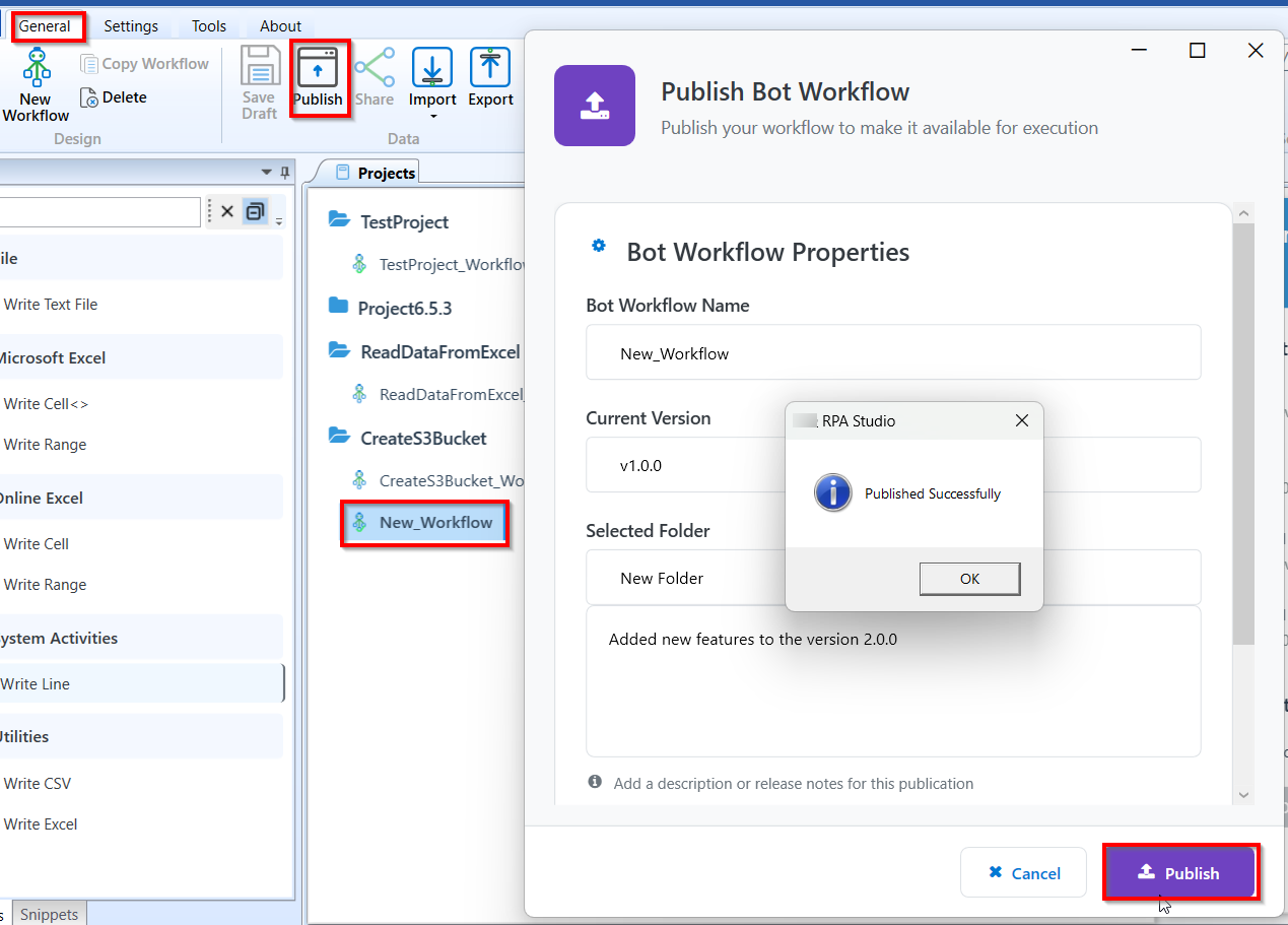 Publishing the workflow Publishing the workflow