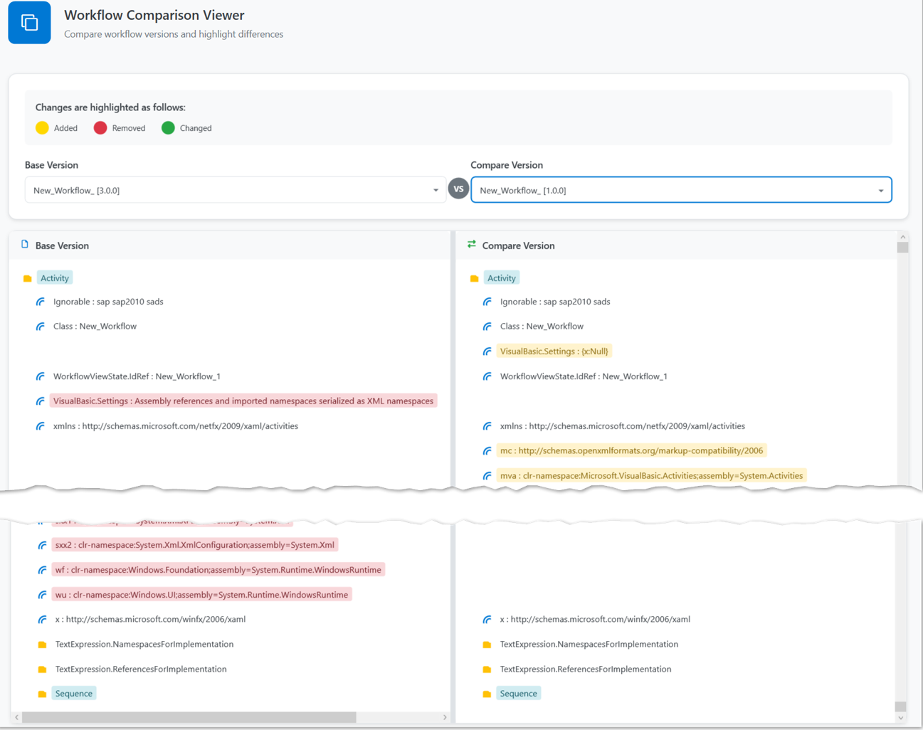 Workflow Comparison viewer Workflow Comparison viewer