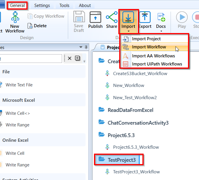 Importing workflow Importing workflow