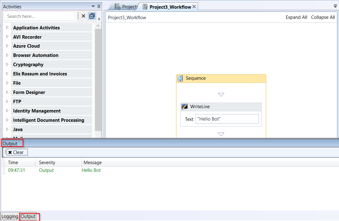 The output for Write Line activity The output for Write Line activity