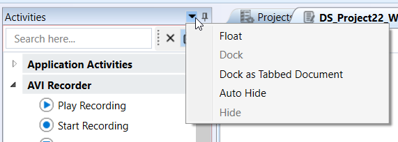 Panel actions Panel actions