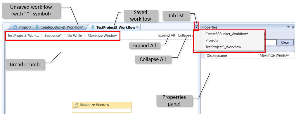 Workflow designer area UI elements Workflow designer area UI elements