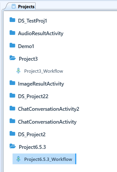 Project tree structure in the Projects tab Project tree structure in the Projects tab