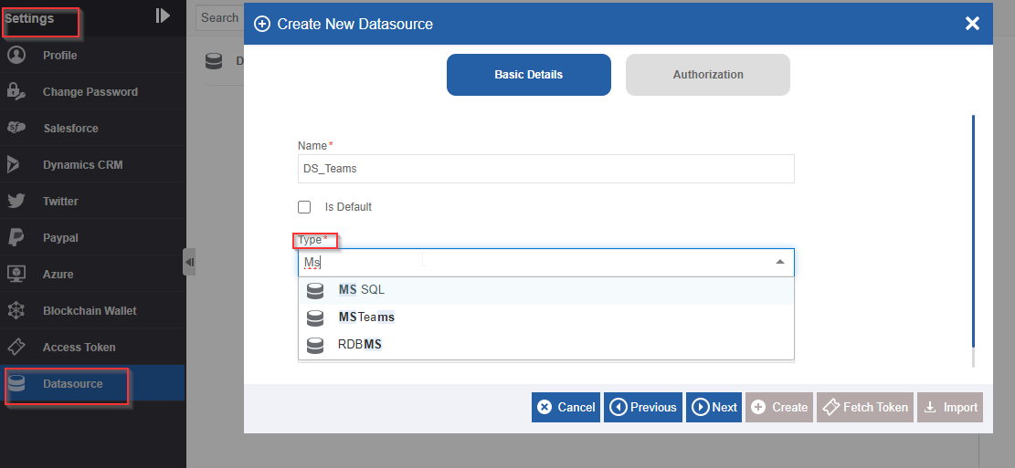 Selecting the Datasource Selecting the Datasource