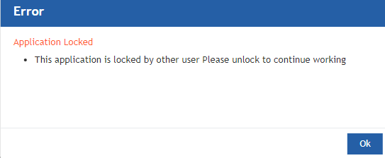 Error message displayed when modifying a locked application Error message displayed when modifying a locked application
