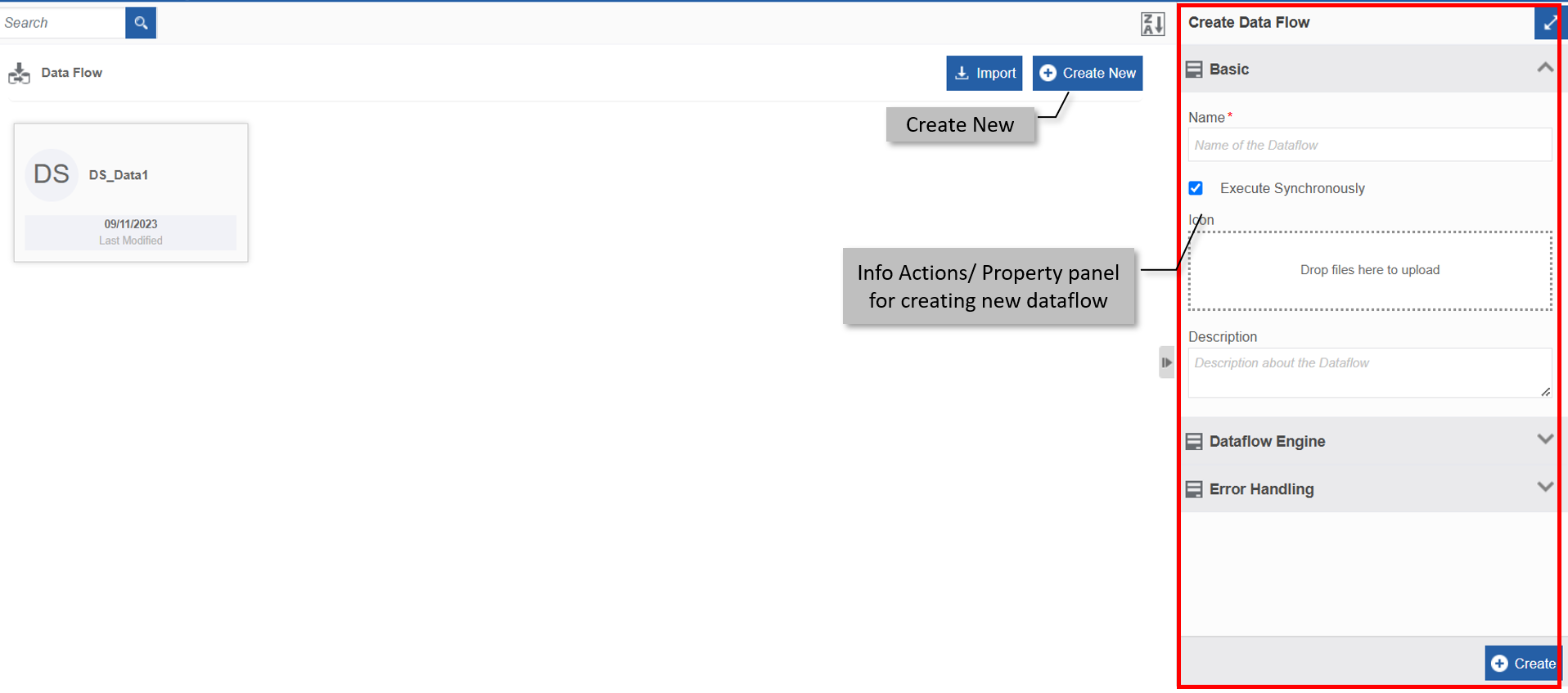 Create data flow panel Create data flow panel