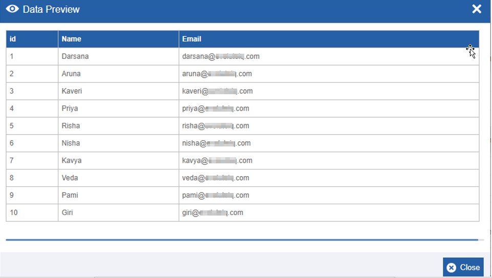 Data Preview of the selected activity Data Preview of the selected activity
