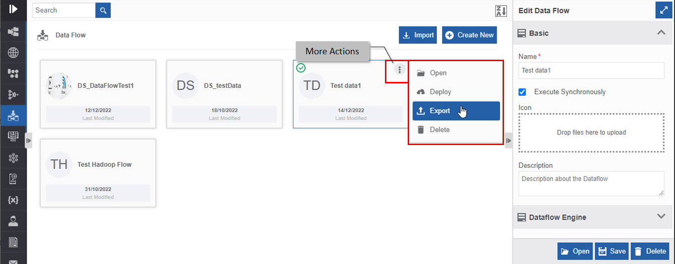 Exporting data flow Exporting data flow