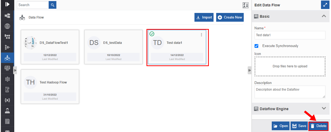 Deleting data flow Deleting data flow