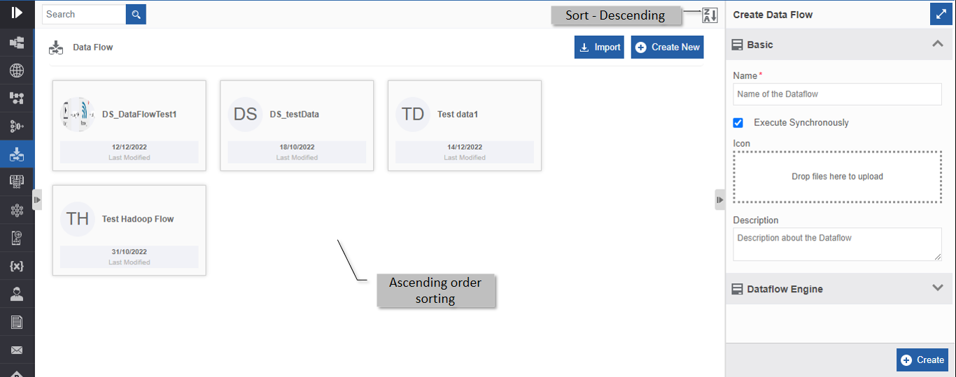 Ascending order display with descending order sort icon Ascending order display with descending order sort icon