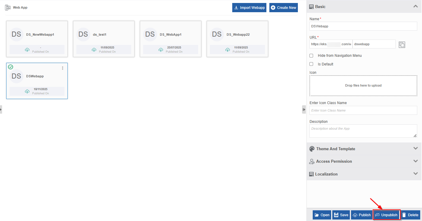 Unpublishing a web app Unpublishing a web app