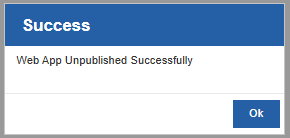 Unpublish success message Unpublish success message
