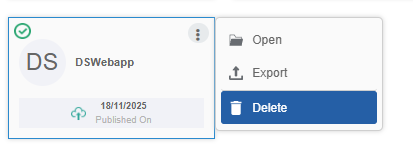 Deleting web app through More Actions Deleting web app through More Actions