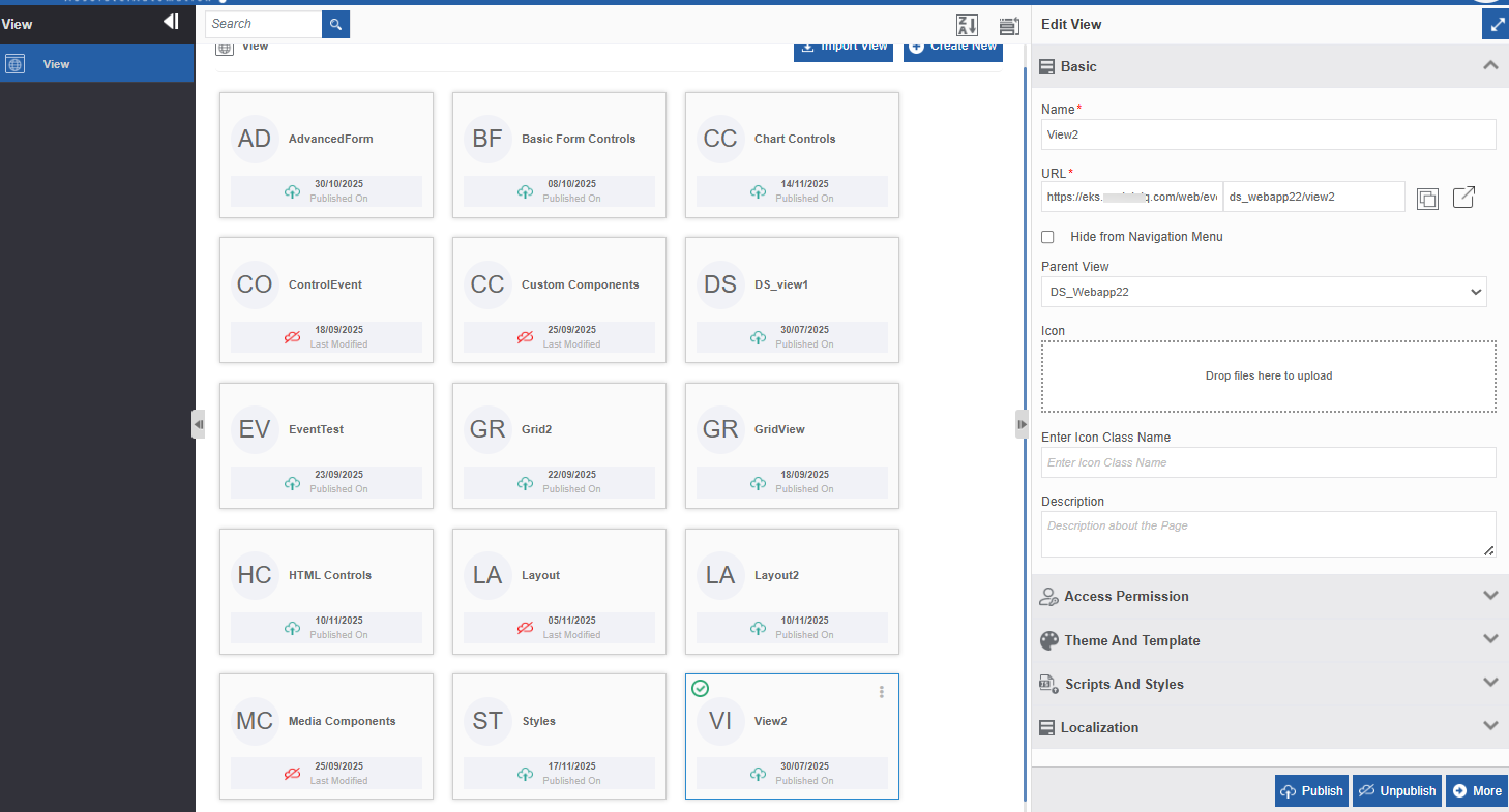 Web app view list page Web app view list page